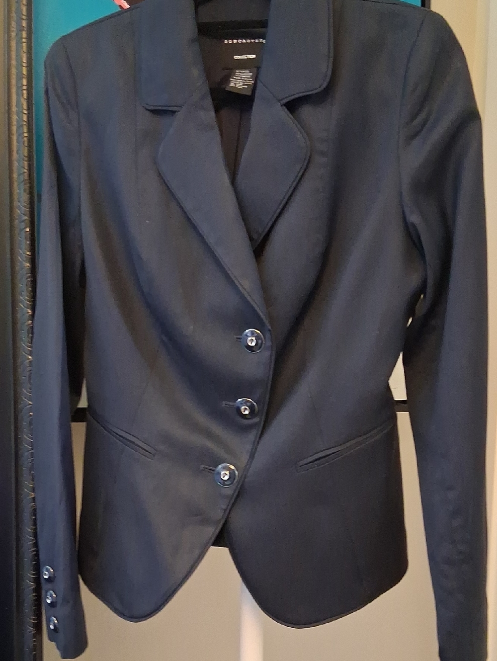Doncaster  Navy  Wool Gaberdine Stretch Asymetrical 3 Button Blazer 6